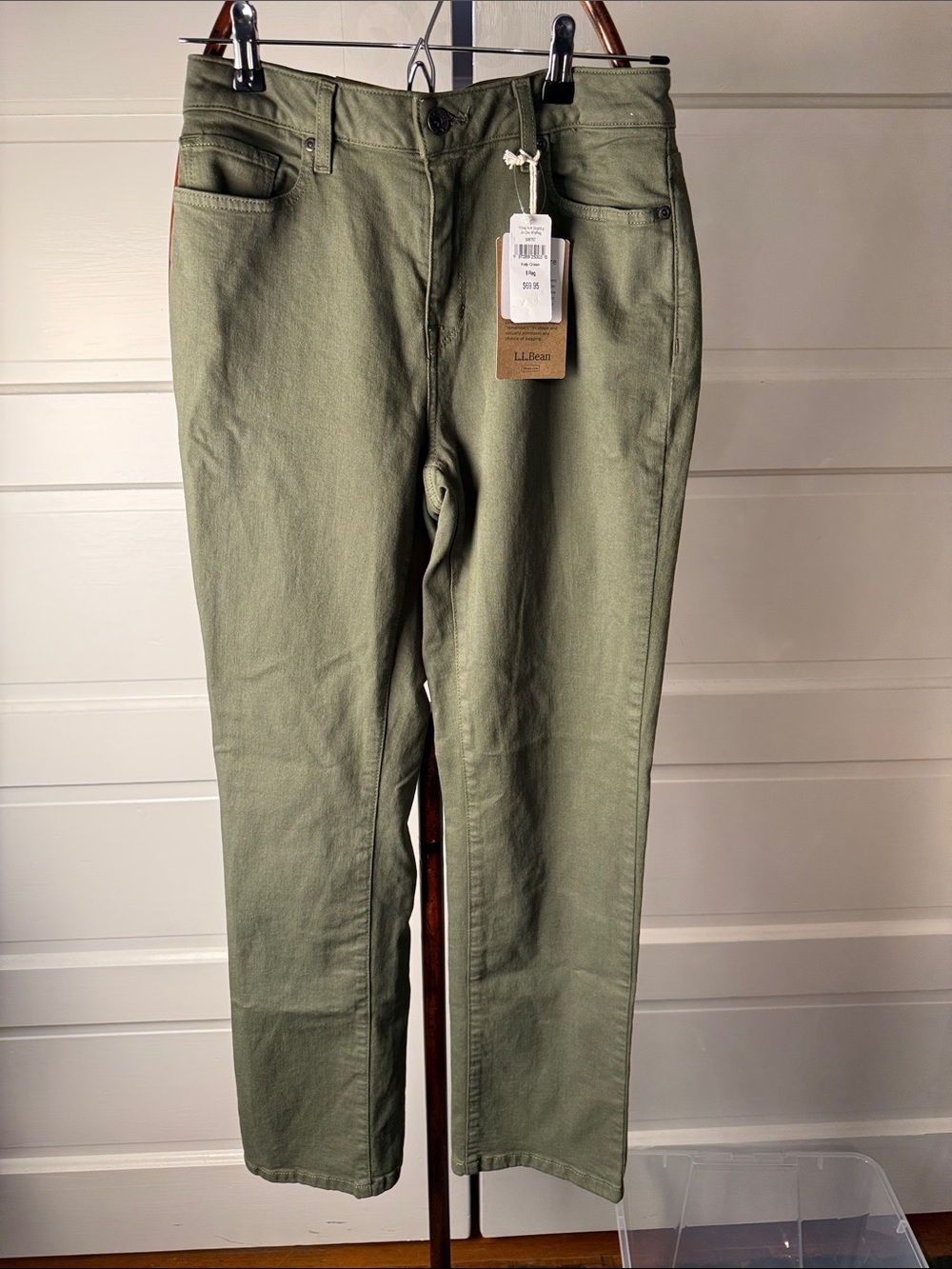 L.L.Bean NWT True Shape Jeans High Rise Straight Leg Kelp Green Size 8